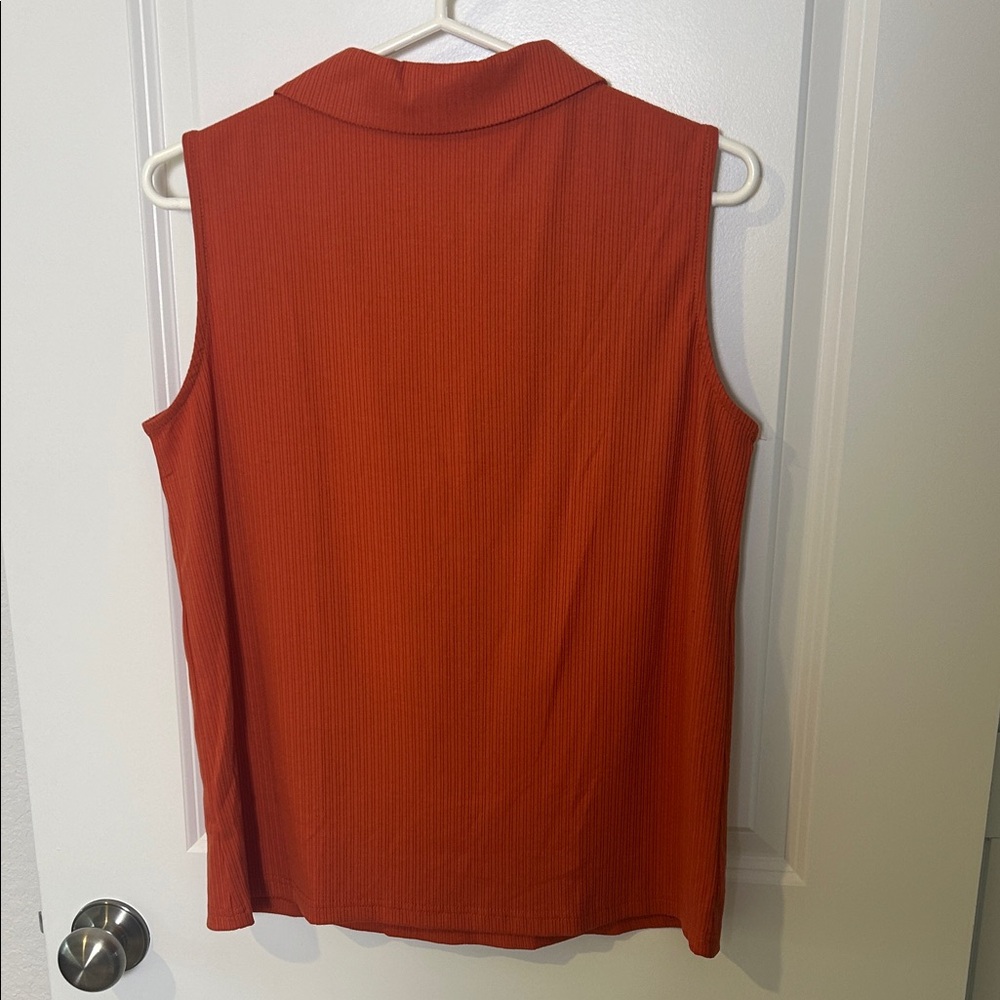 ViVI Rust-Orange Ribbed Zip Polo Tank - Picture 7 of 8